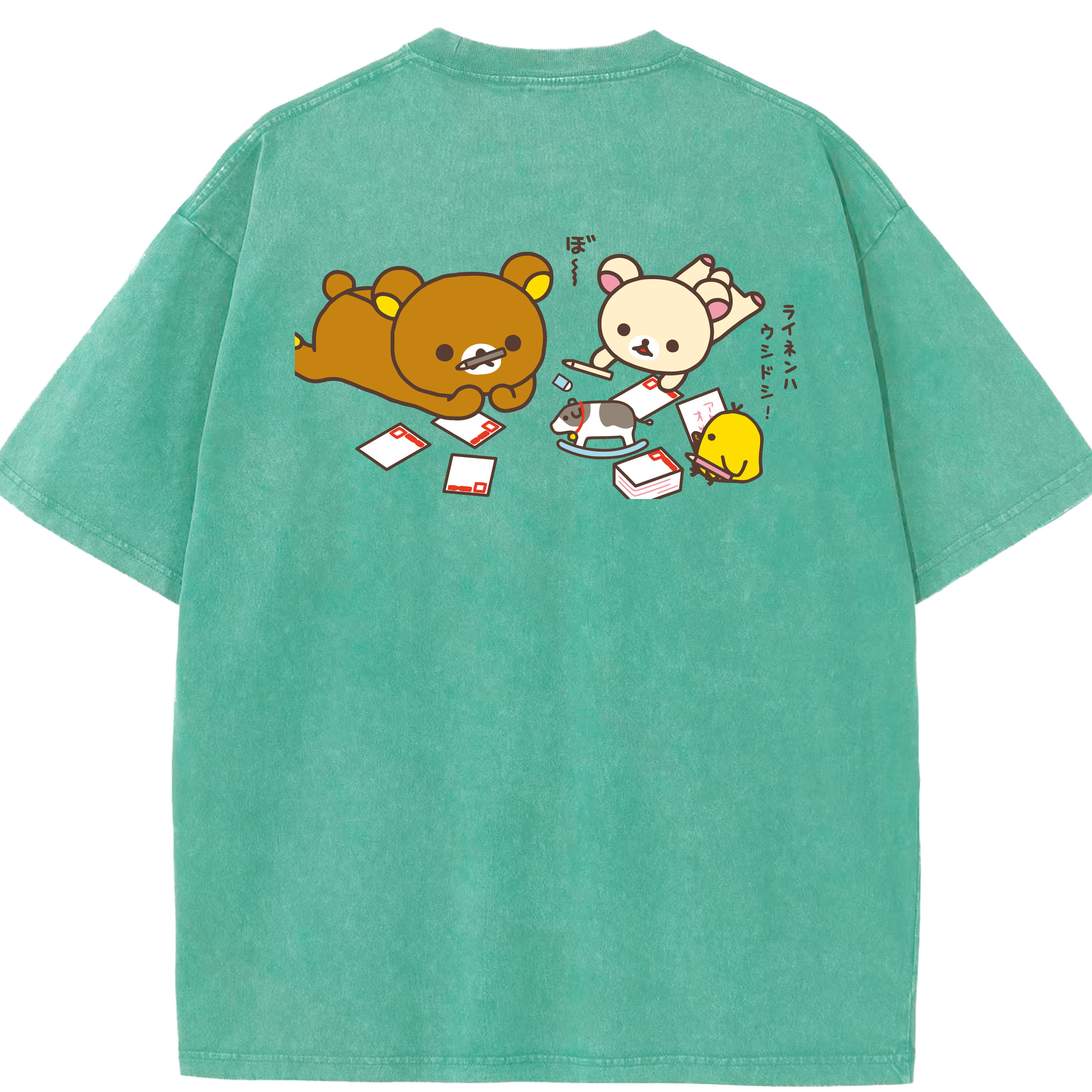 （画像用） リラックマ リラックマ キイロイトリ Rilakkuma Korilakkuma Kiiroitori 綿100% ヴィンテージ風 半袖Tシャツ（背面プリント）